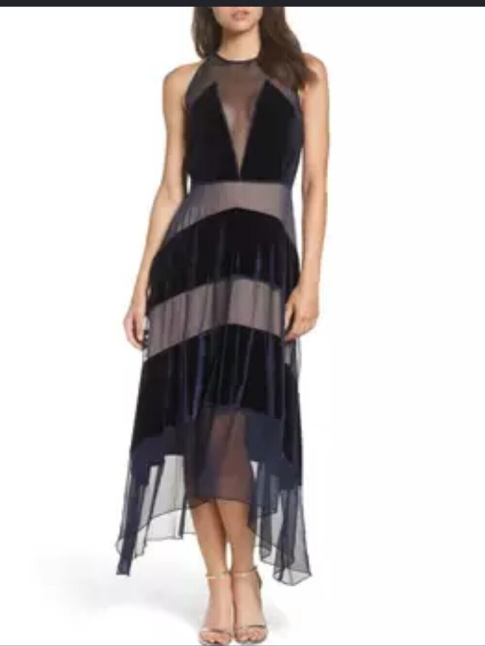 Foxiedox Nordstrom Blue Velvet Stripe Midi Dress_s